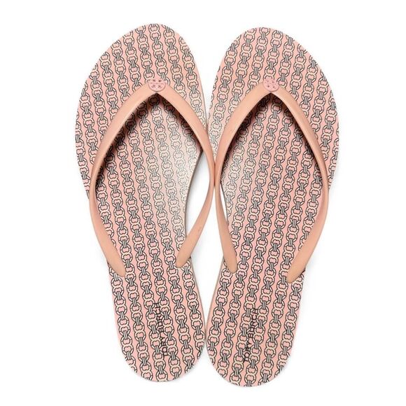 Tory Burch Pink Logo flip flops beach pool shower shoes Sz 11 - Picture 2 of 7